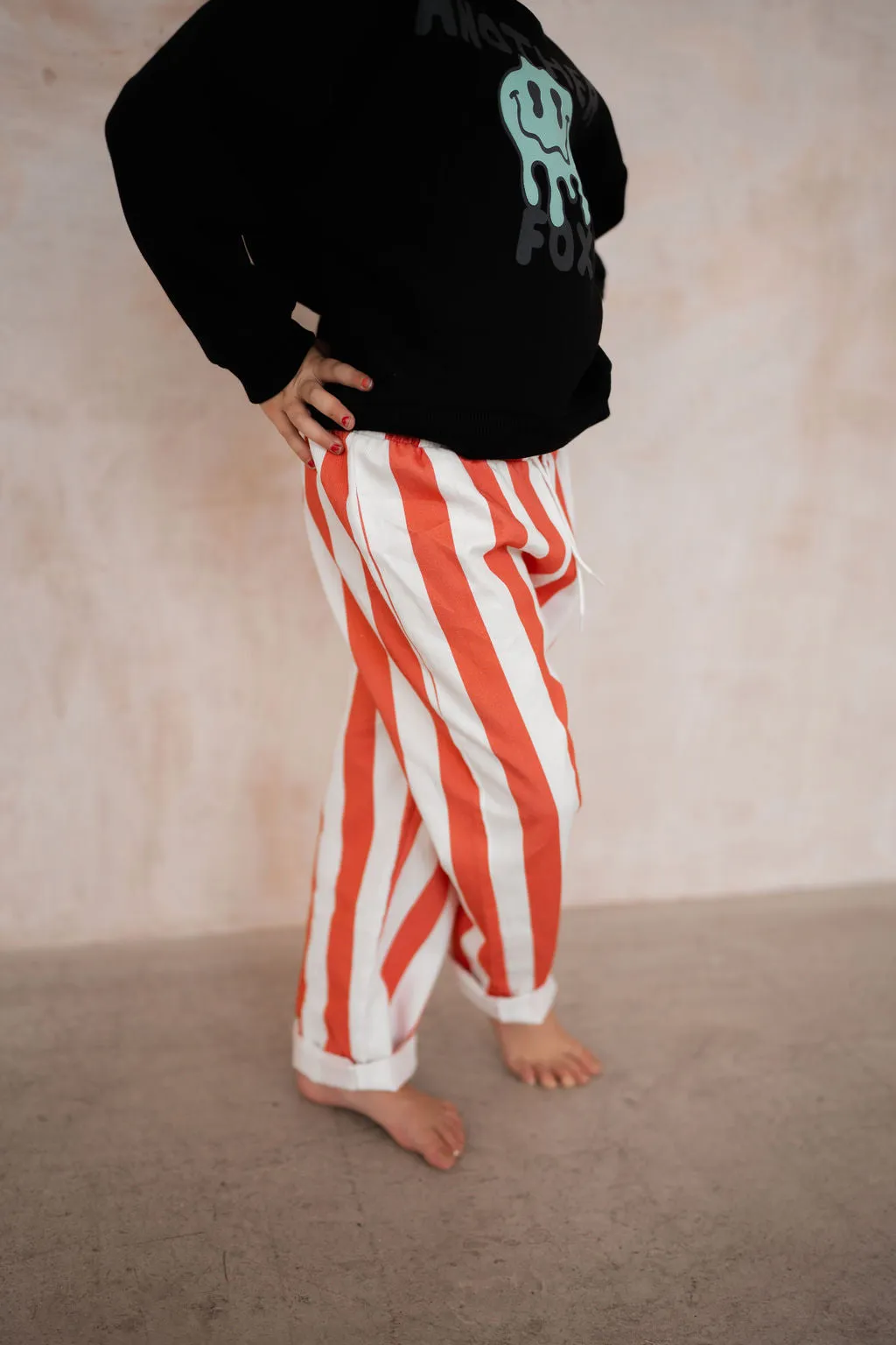 RED BLOCK STRIPE KIDS PANTS