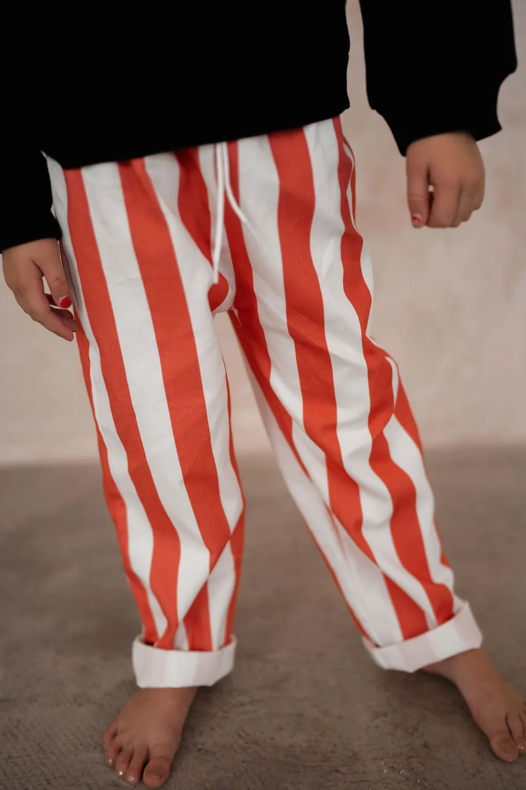 RED BLOCK STRIPE KIDS PANTS