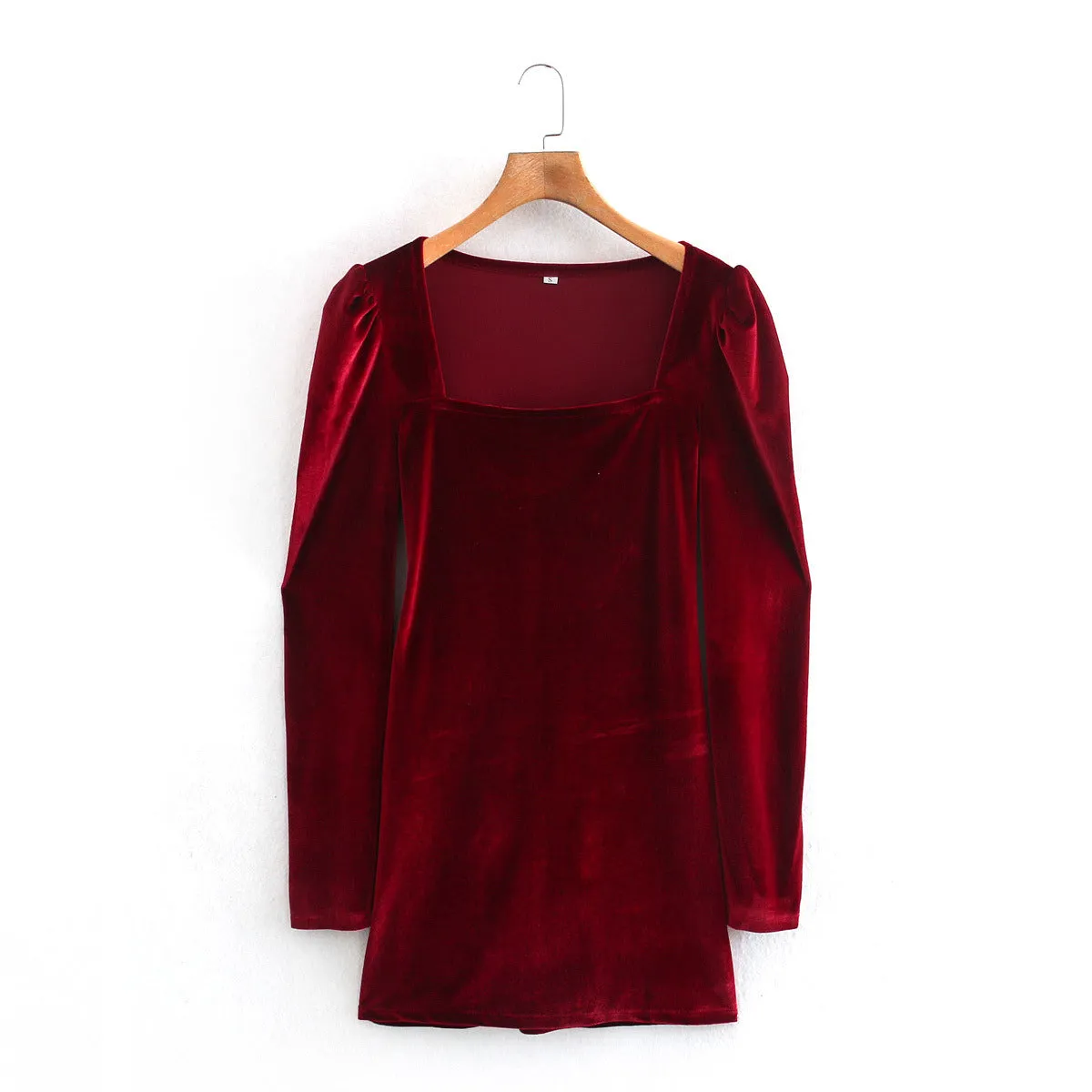 Red Square Collar Vintage Velvet Party Bodycon Mini Dresses