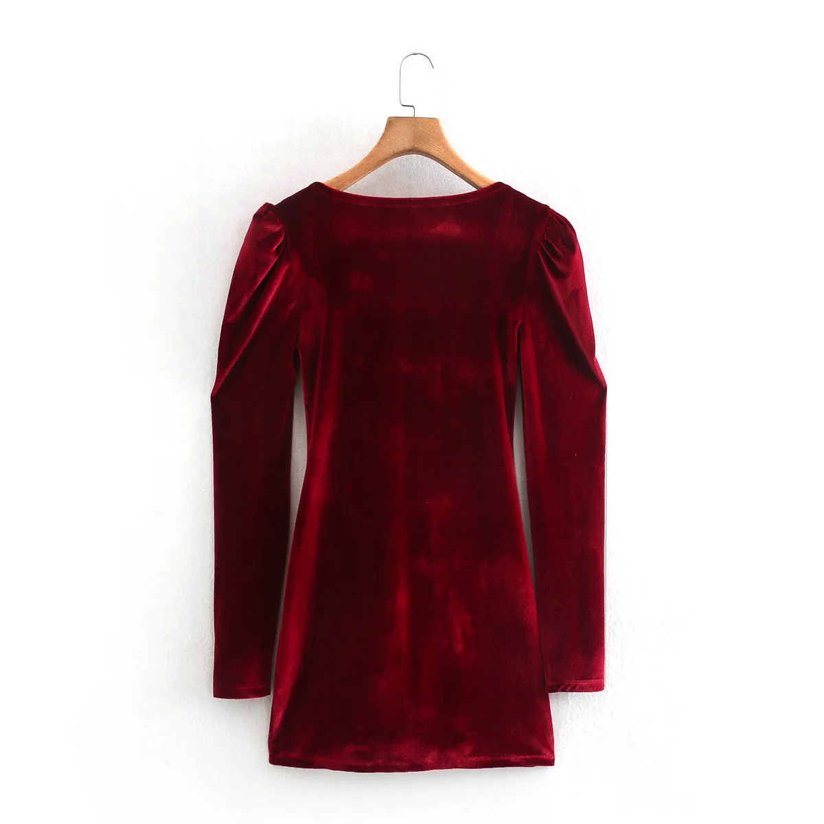 Red Square Collar Vintage Velvet Party Bodycon Mini Dresses