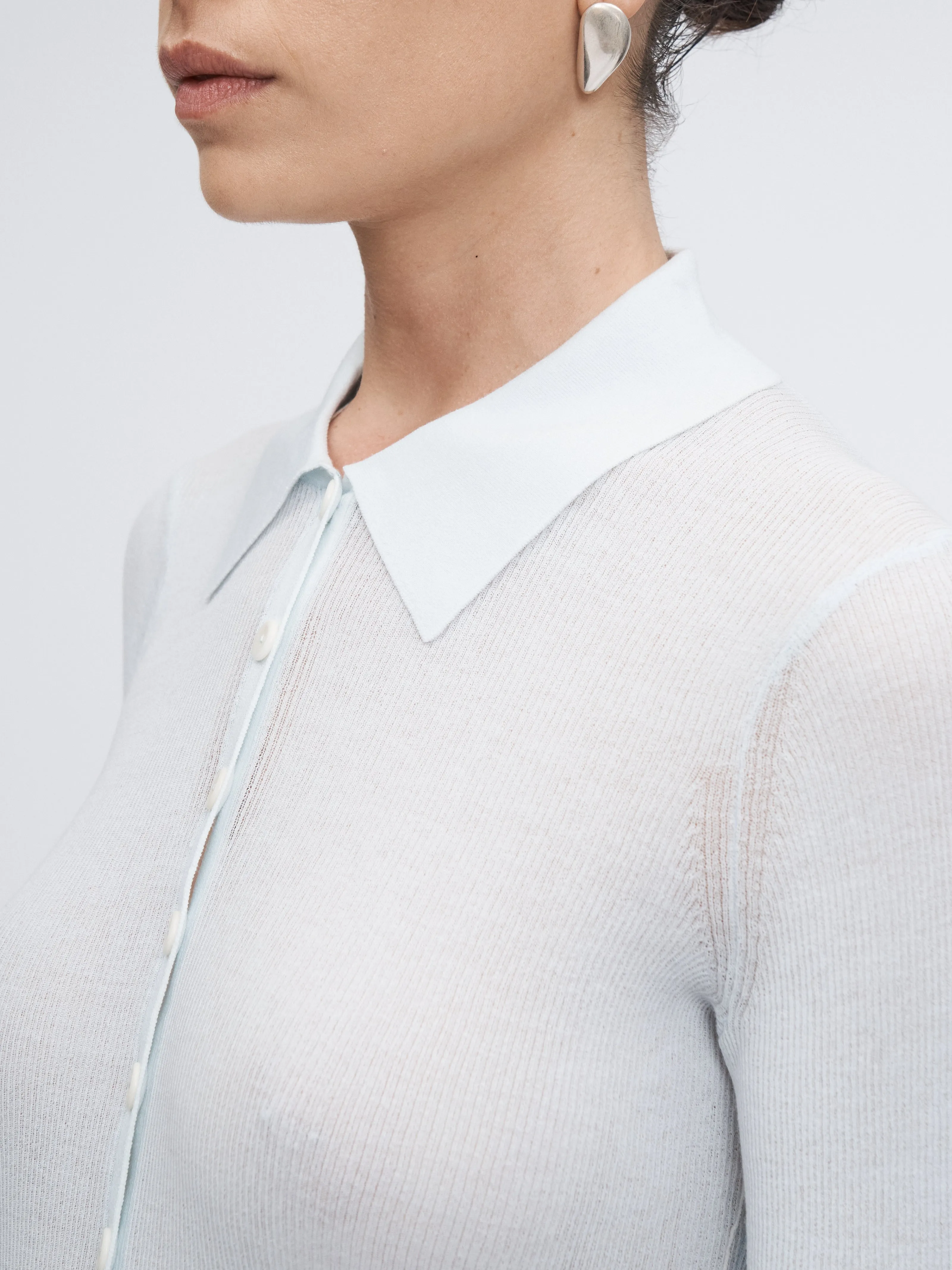 Ribbed Button Polo in Ice Blue
