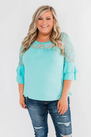 Right Beside Me Lace & Ruffles Top- Aqua