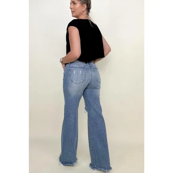 💥Risen Mid-Rise Button Down Wide Leg Jeans