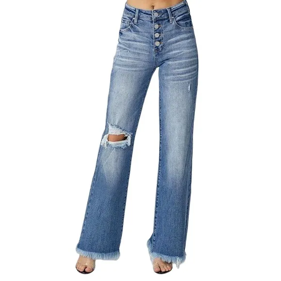 💥Risen Mid-Rise Button Down Wide Leg Jeans