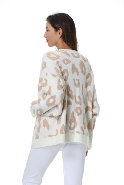 Roffe Leopard Print Knit Cardigan