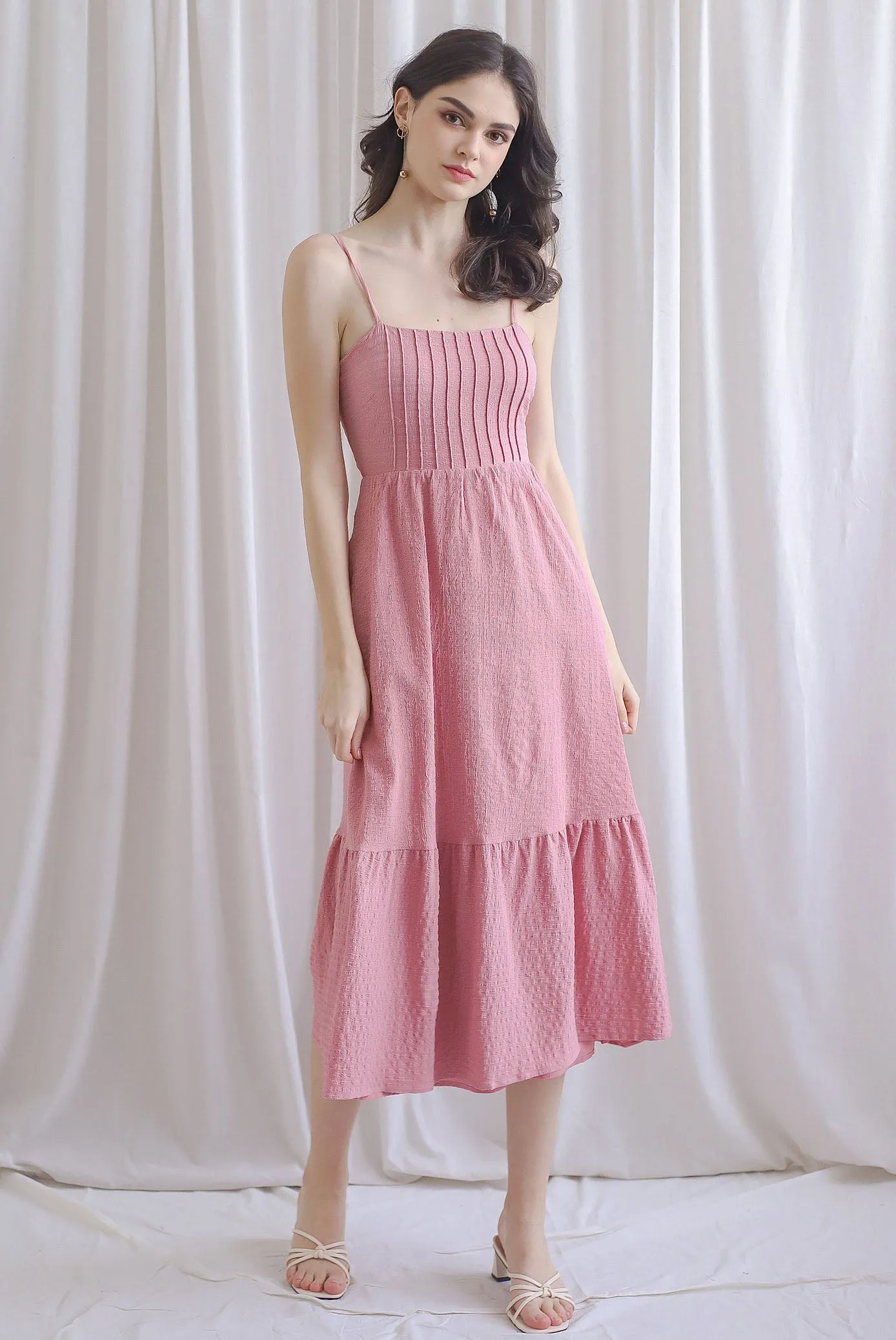 Saletta Spag Pintuck Back Cut Out Dress In Rose Pink