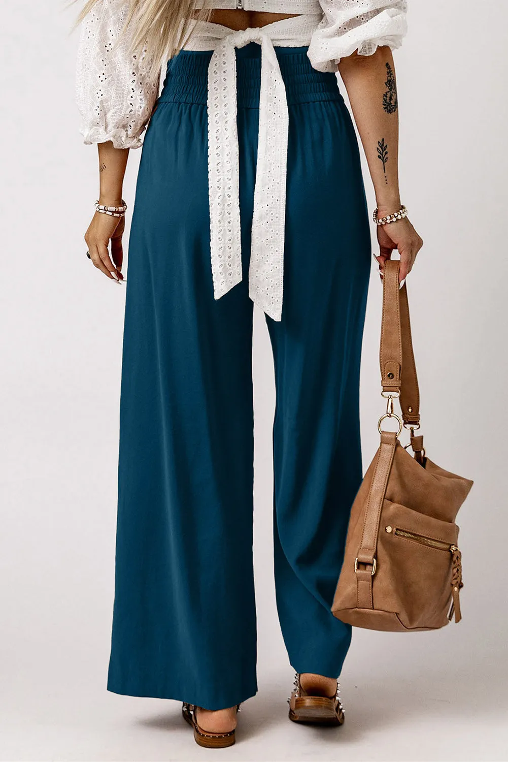 Sassy Smocked Wide Leg Pants- 3 Colors (Black, Tan, Teal)