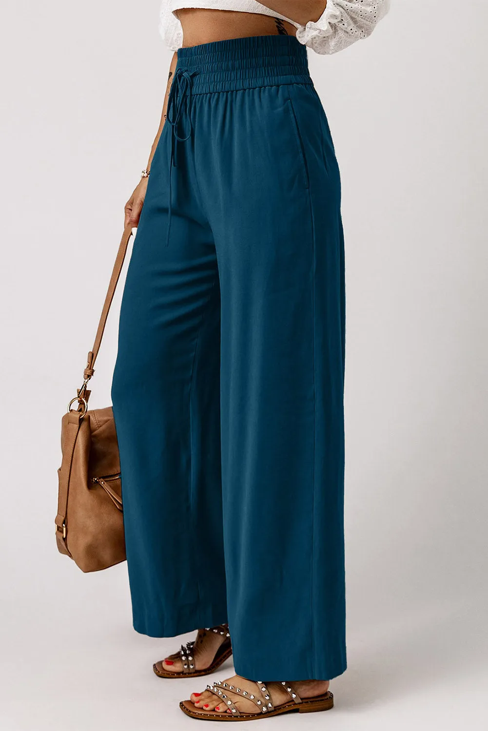 Sassy Smocked Wide Leg Pants- 3 Colors (Black, Tan, Teal)