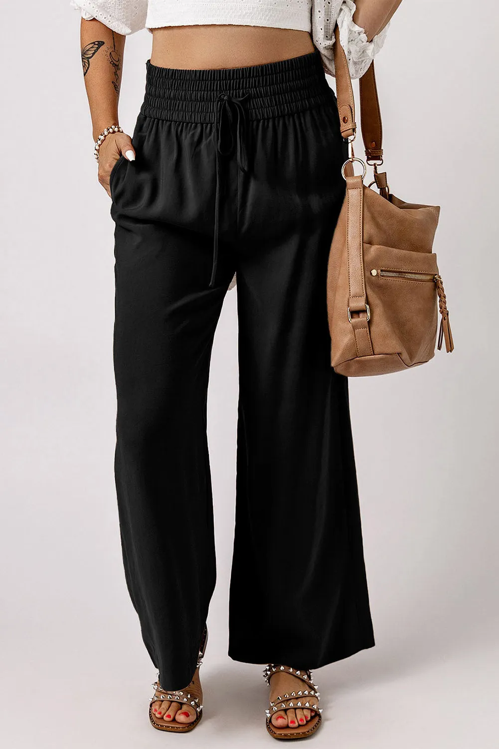 Sassy Smocked Wide Leg Pants- 3 Colors (Black, Tan, Teal)