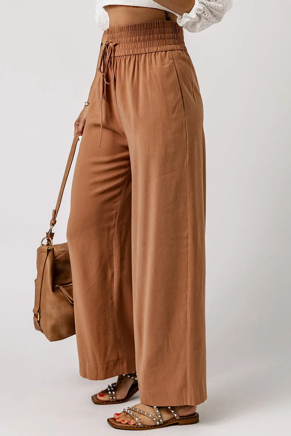 Sassy Smocked Wide Leg Pants- 3 Colors (Black, Tan, Teal)