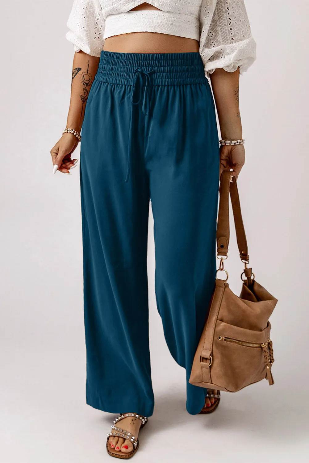 Sassy Smocked Wide Leg Pants- 3 Colors (Black, Tan, Teal)
