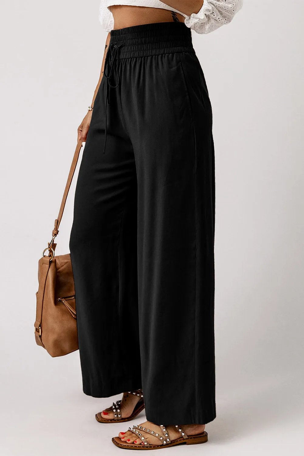 Sassy Smocked Wide Leg Pants- 3 Colors (Black, Tan, Teal)