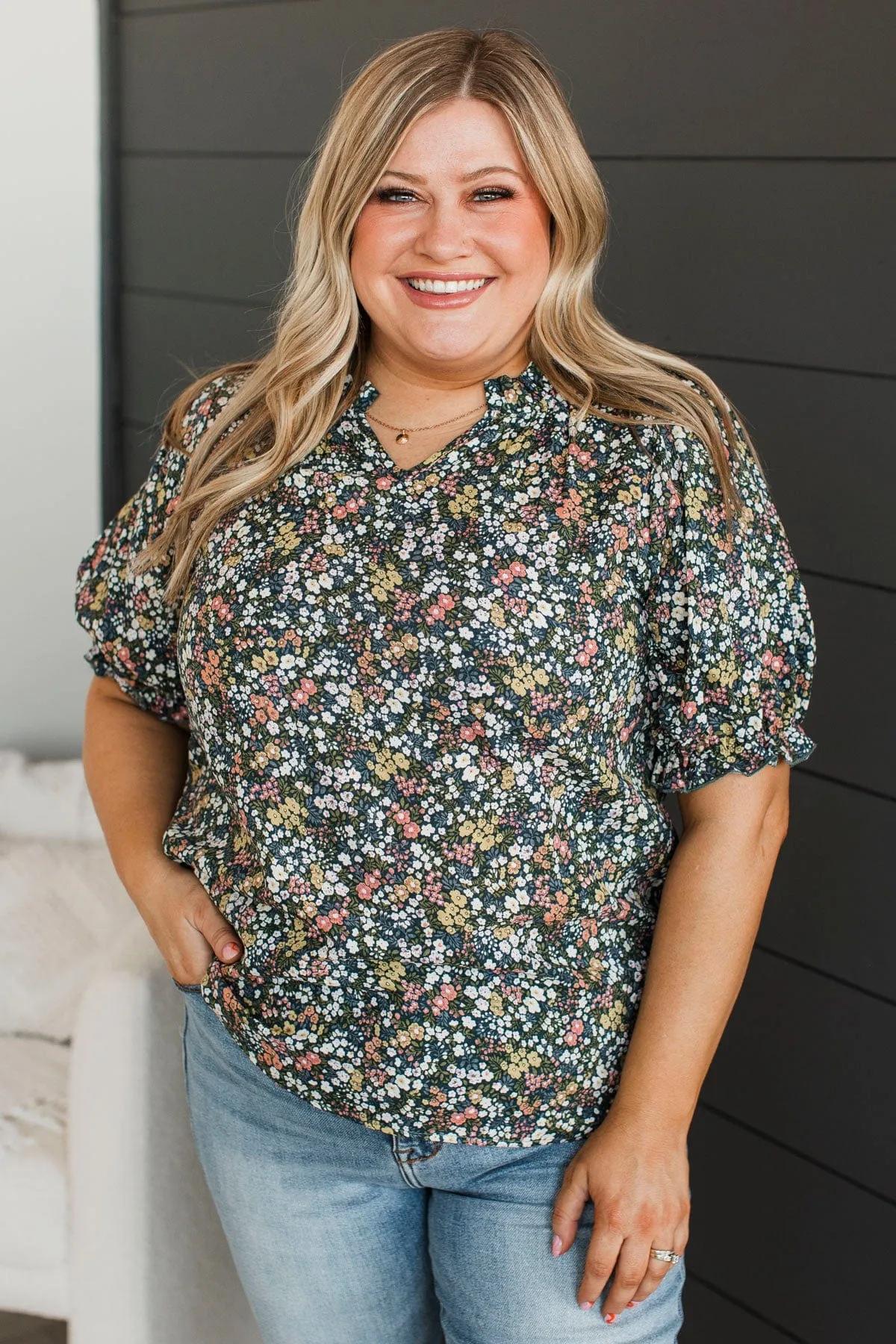 Seeing Clearly Floral Top- Navy & Green