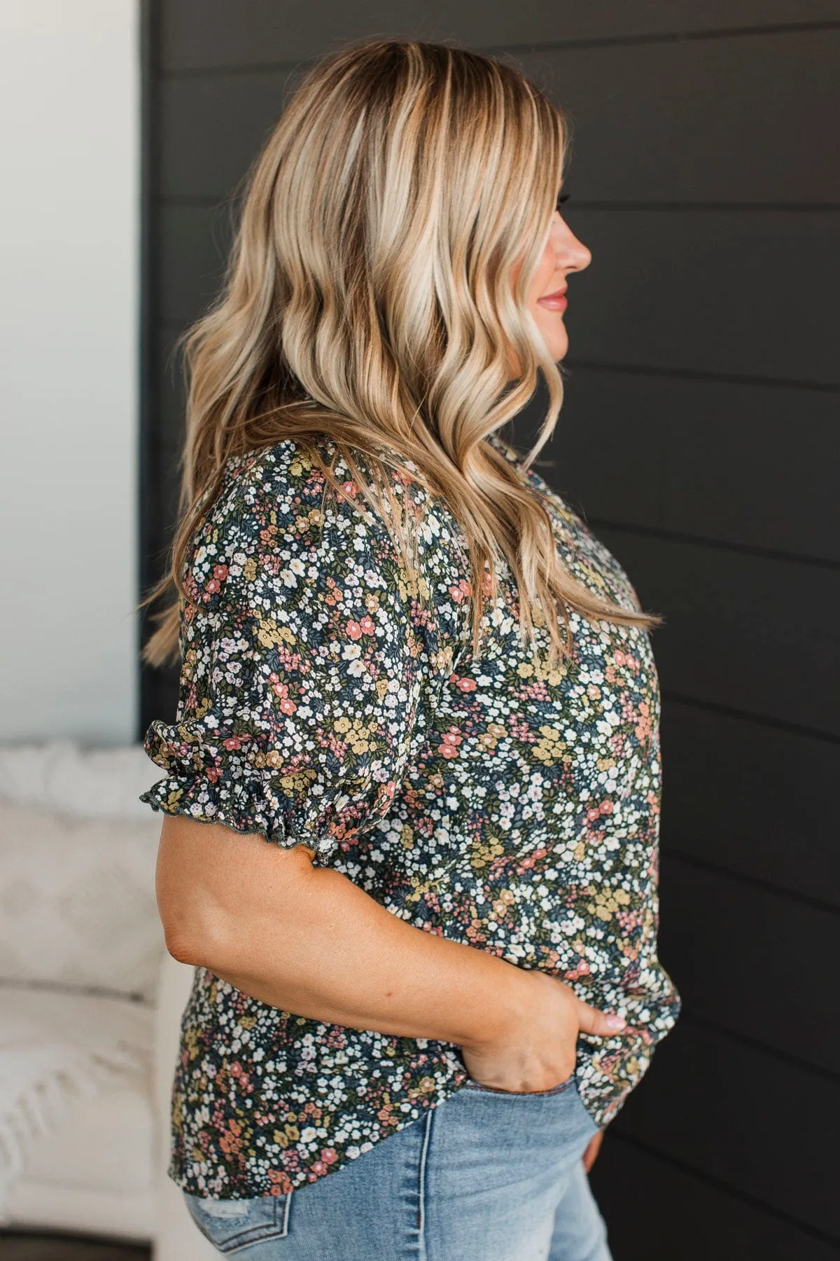 Seeing Clearly Floral Top- Navy & Green