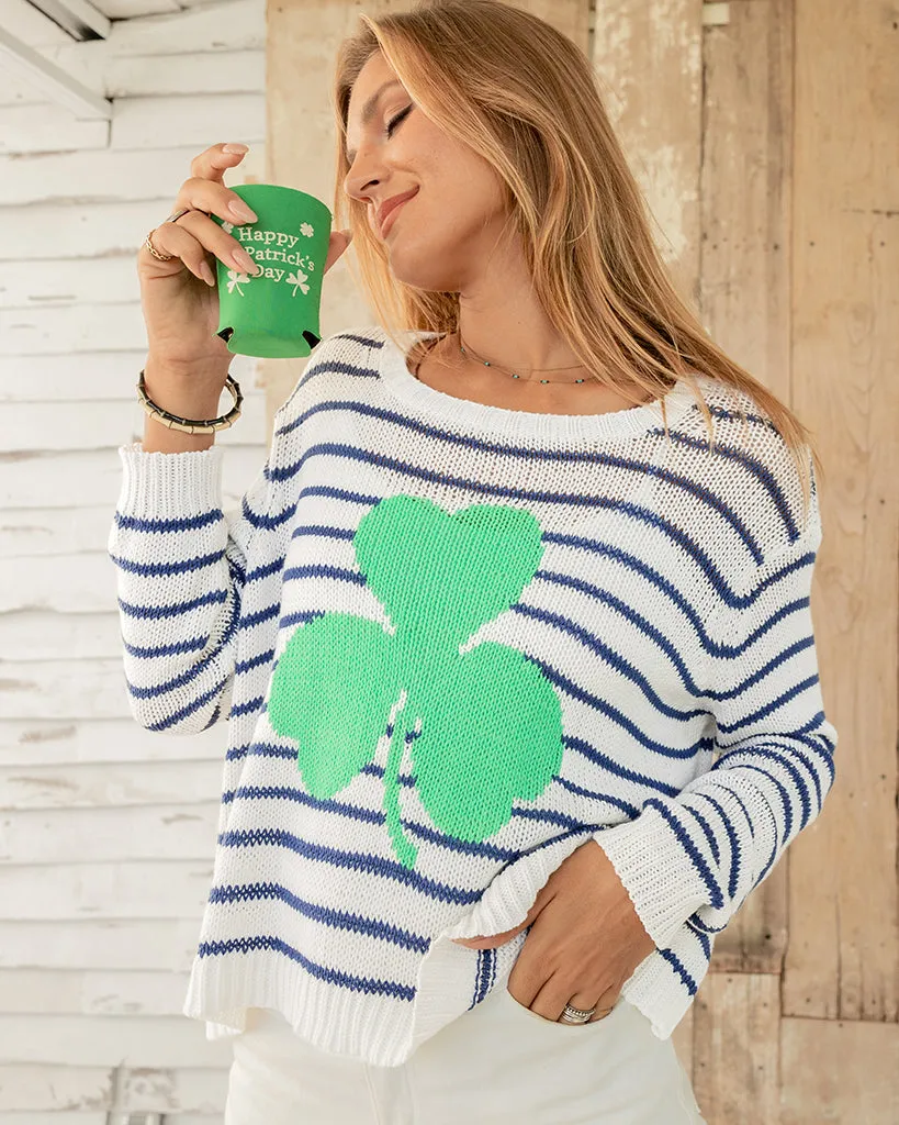 Shamrock Striped Crew Sweater - Breaker White/Indigo