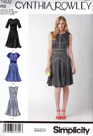 Simplicity 1802 CYNTHIA ROWLEY Womens Godet Panelled Dress Out Of Print Sewing Pattern Size 6 - 14 UNCUT Factory Folded