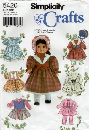Simplicity 5420 Doll Wardrobe for 18 Inch Dolls Tops Skirt Pants Dresses OOP Sewing Pattern UNCUT Factory Folds