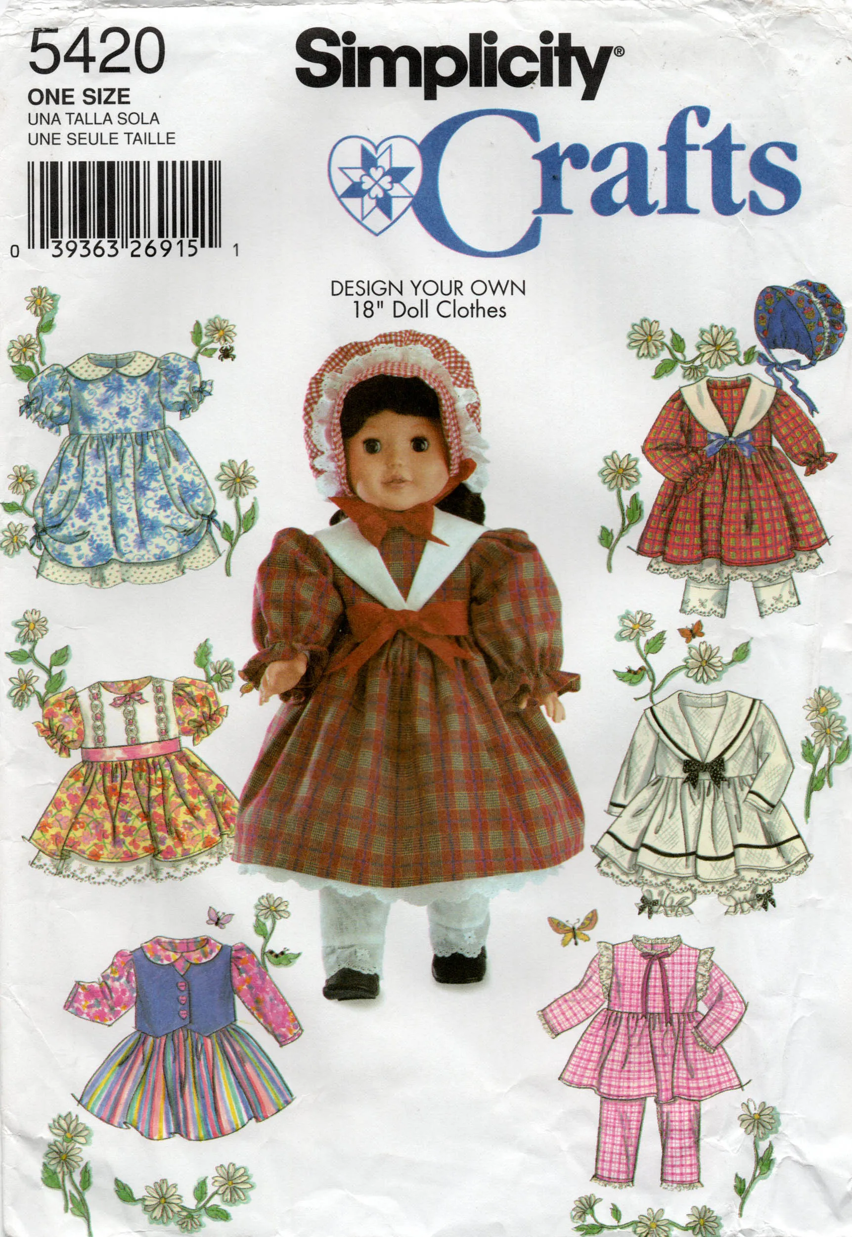 Simplicity 5420 Doll Wardrobe for 18 Inch Dolls Tops Skirt Pants Dresses OOP Sewing Pattern UNCUT Factory Folds