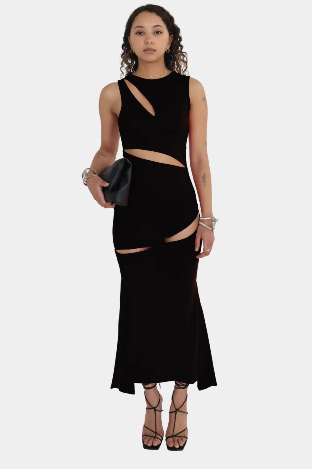 Sleeveless Cut-Out Jersey Dress In Black