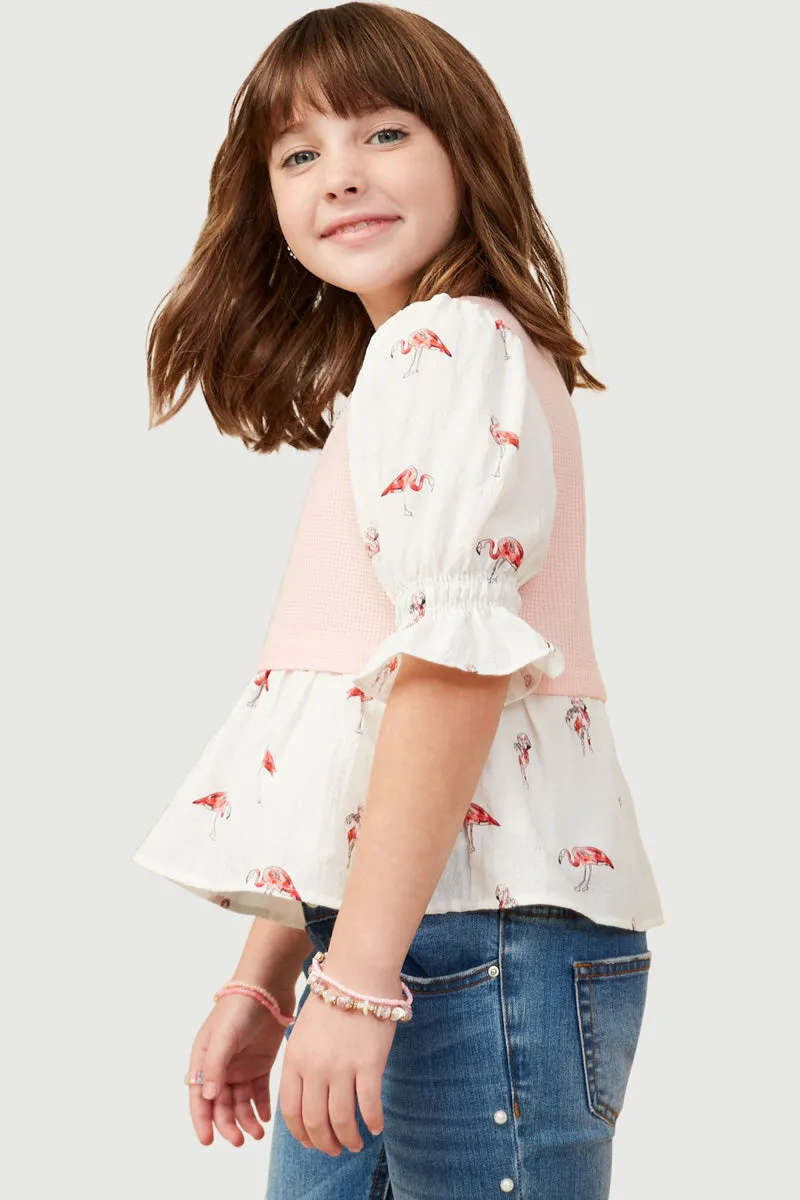 Smithsonian Mixed Media Flamingo Print Top