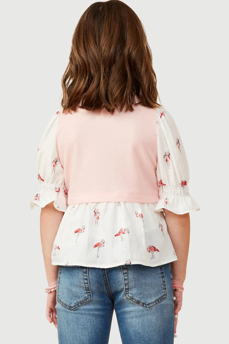 Smithsonian Mixed Media Flamingo Print Top