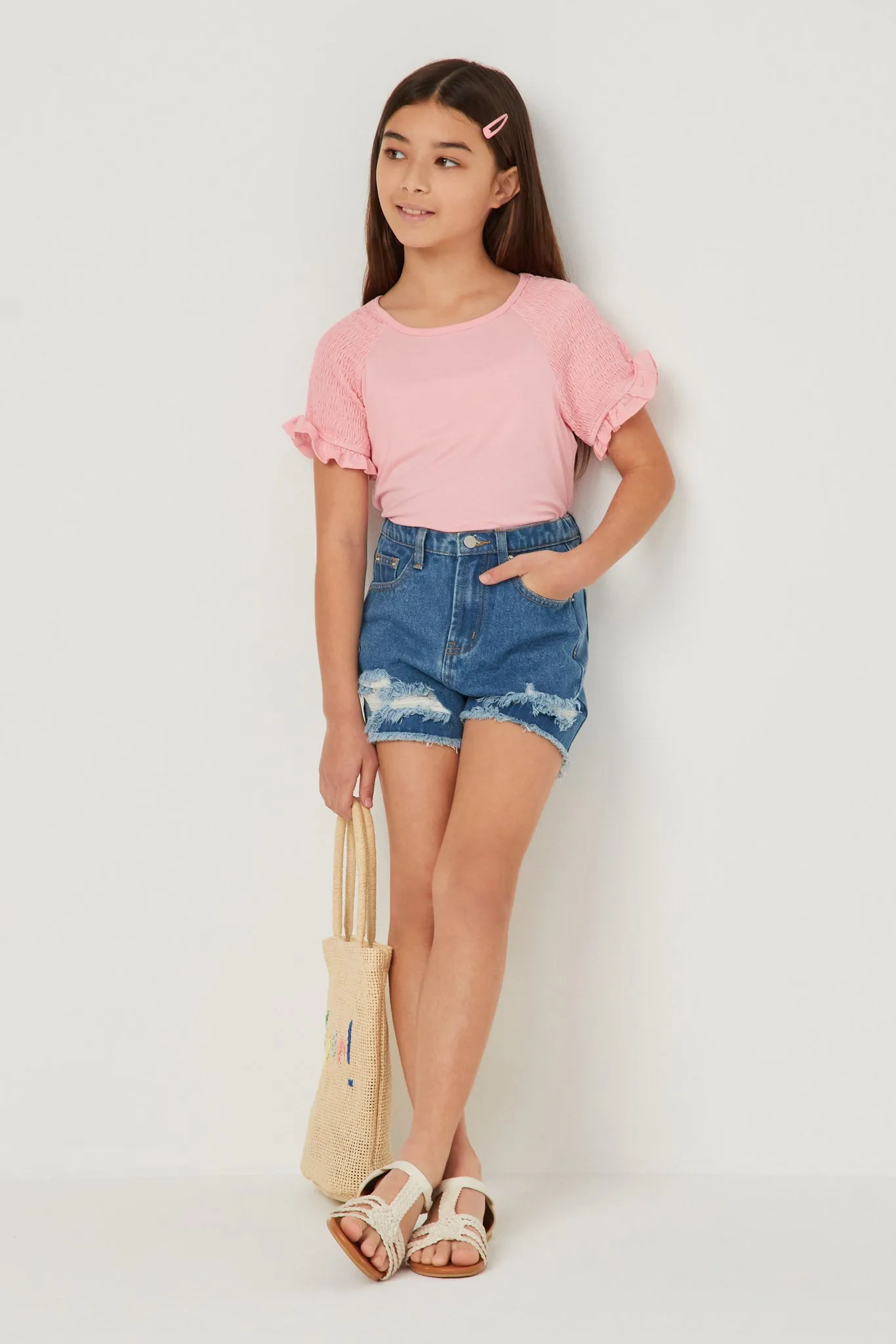 Smocked Shoulder Ruffle Sleeve Top