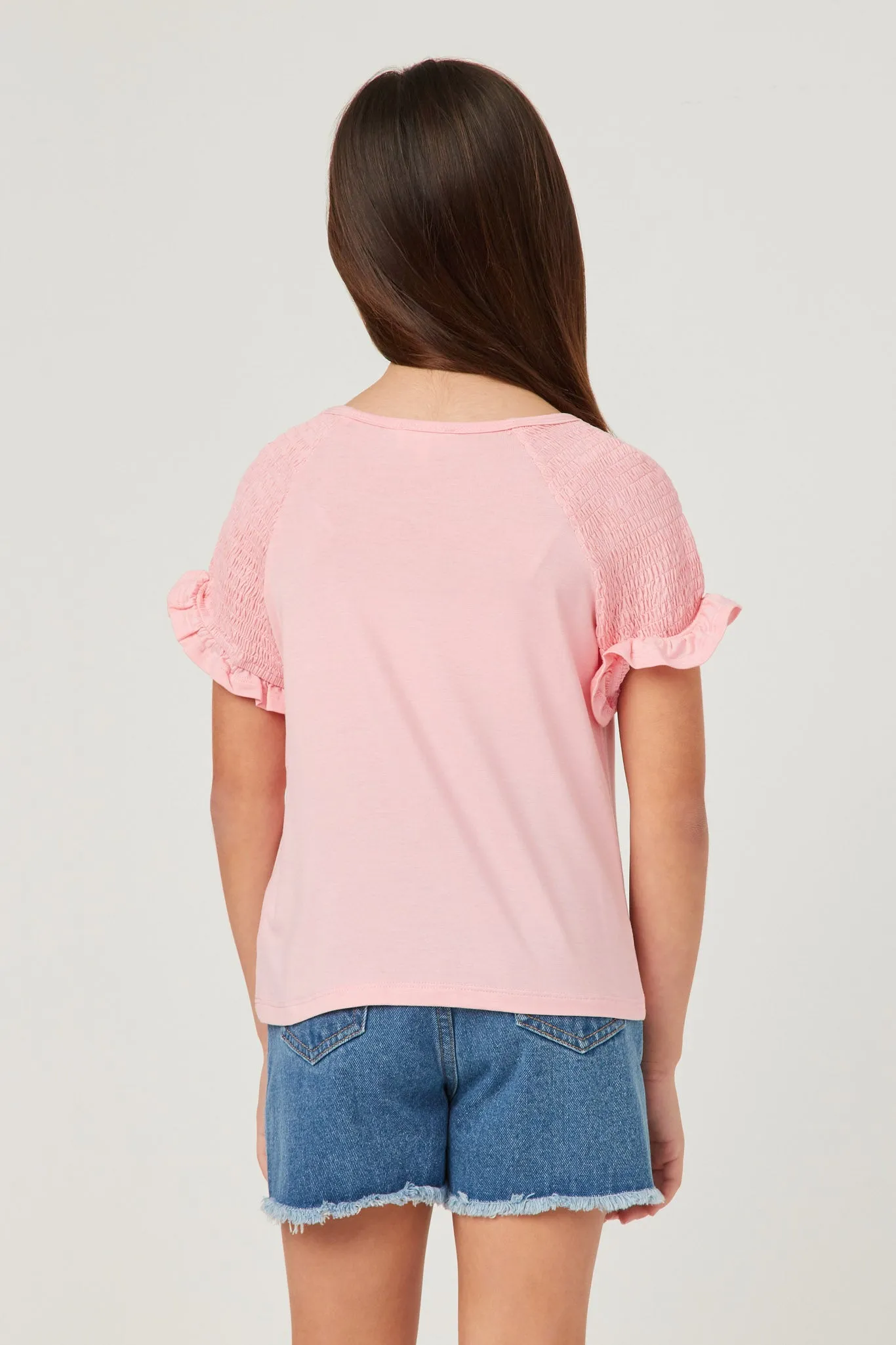Smocked Shoulder Ruffle Sleeve Top