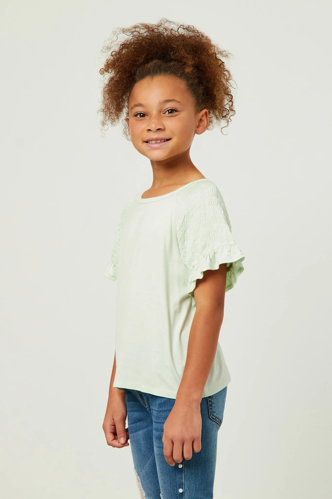 Smocked Shoulder Ruffle Sleeve Top