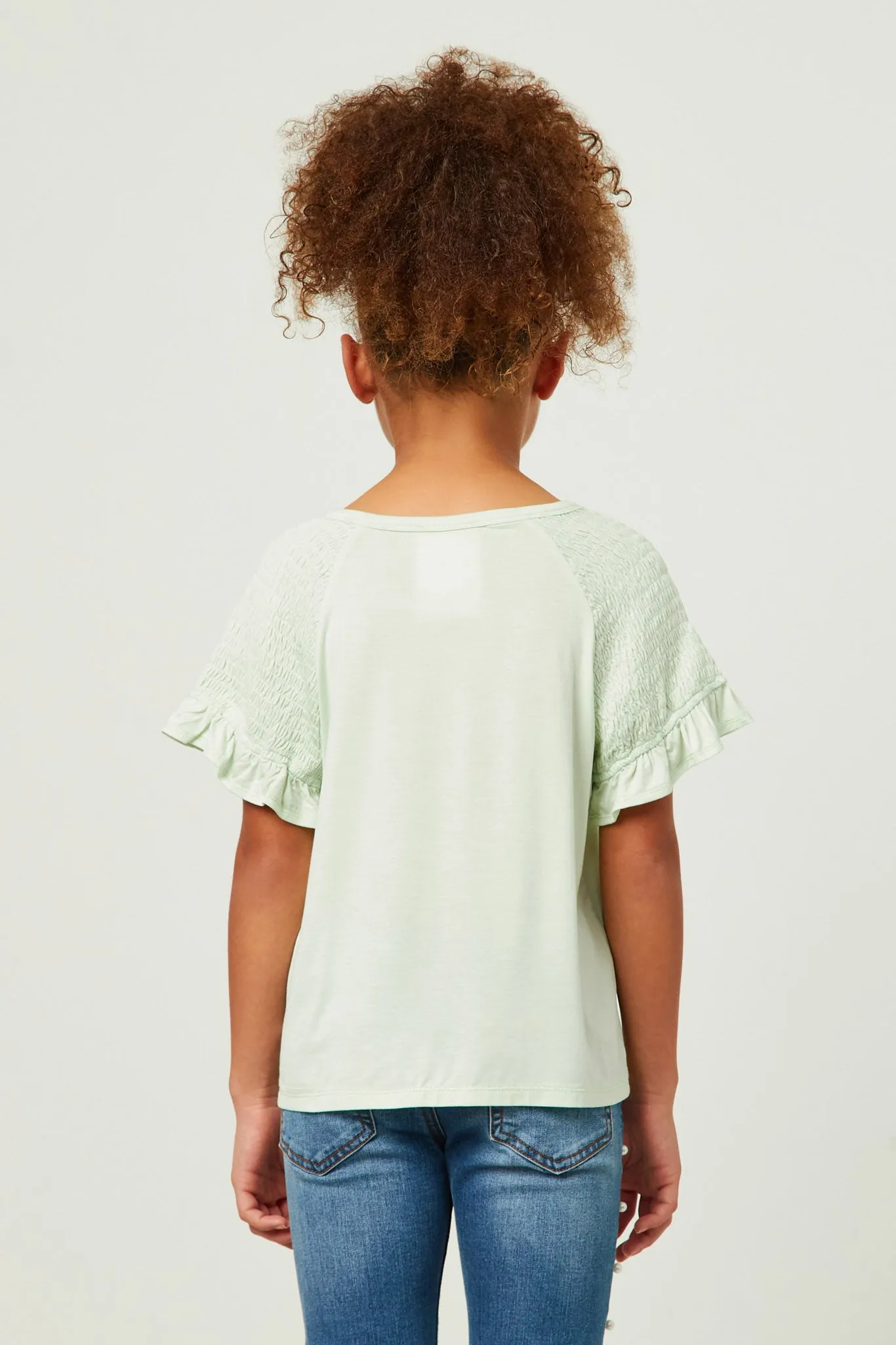 Smocked Shoulder Ruffle Sleeve Top