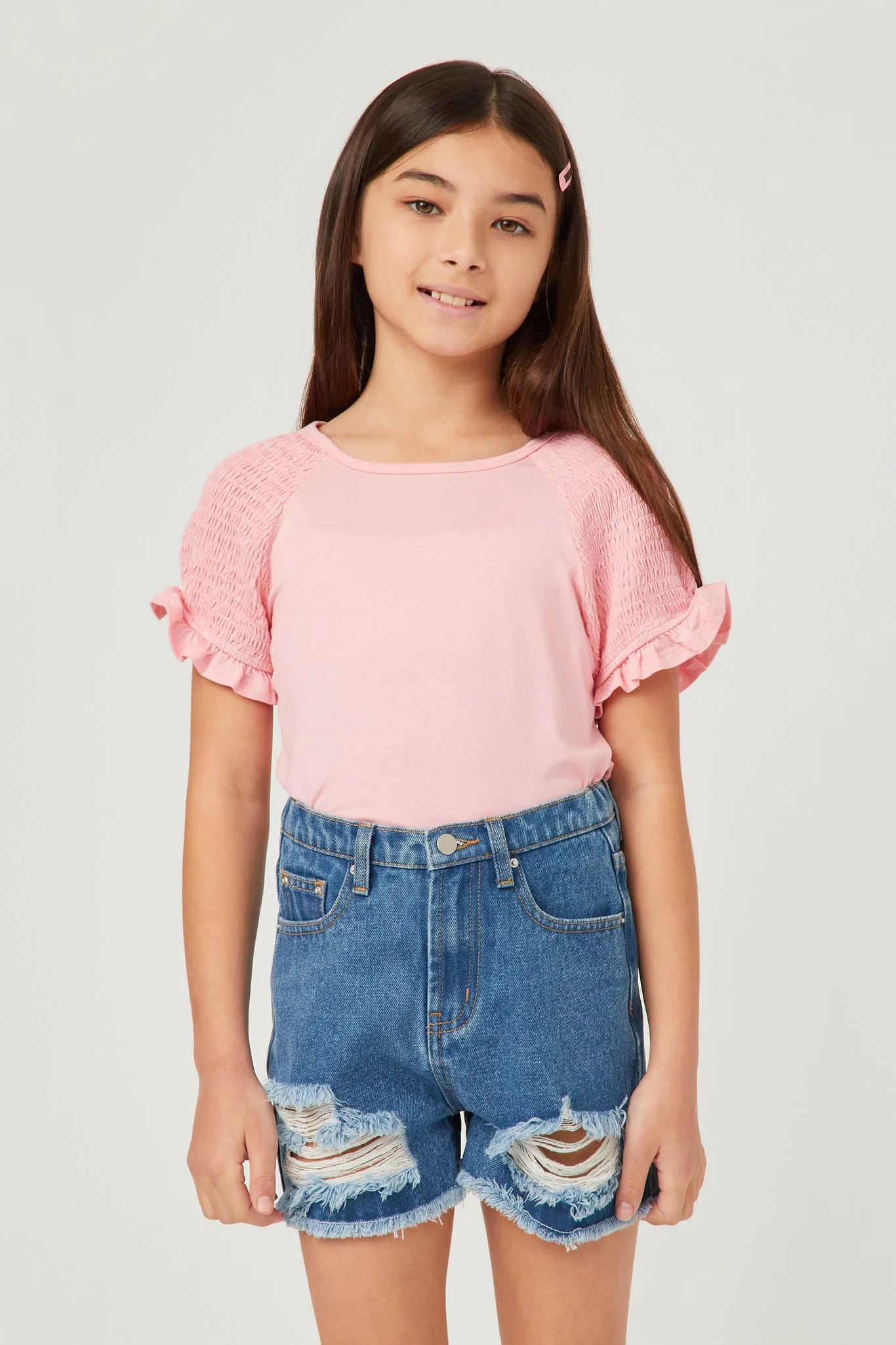 Smocked Shoulder Ruffle Sleeve Top