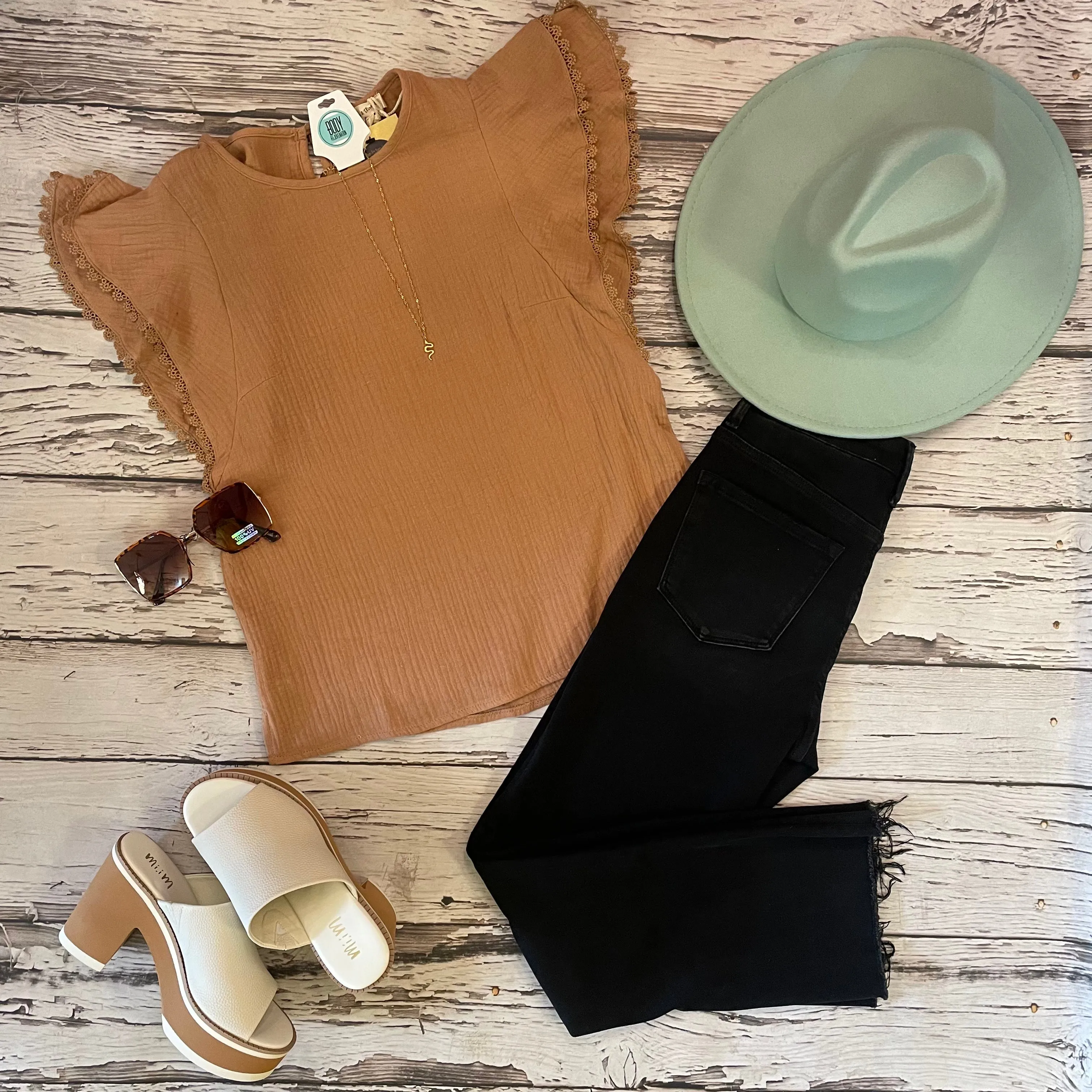 Smocked Tan Ruffle Short-Sleeve