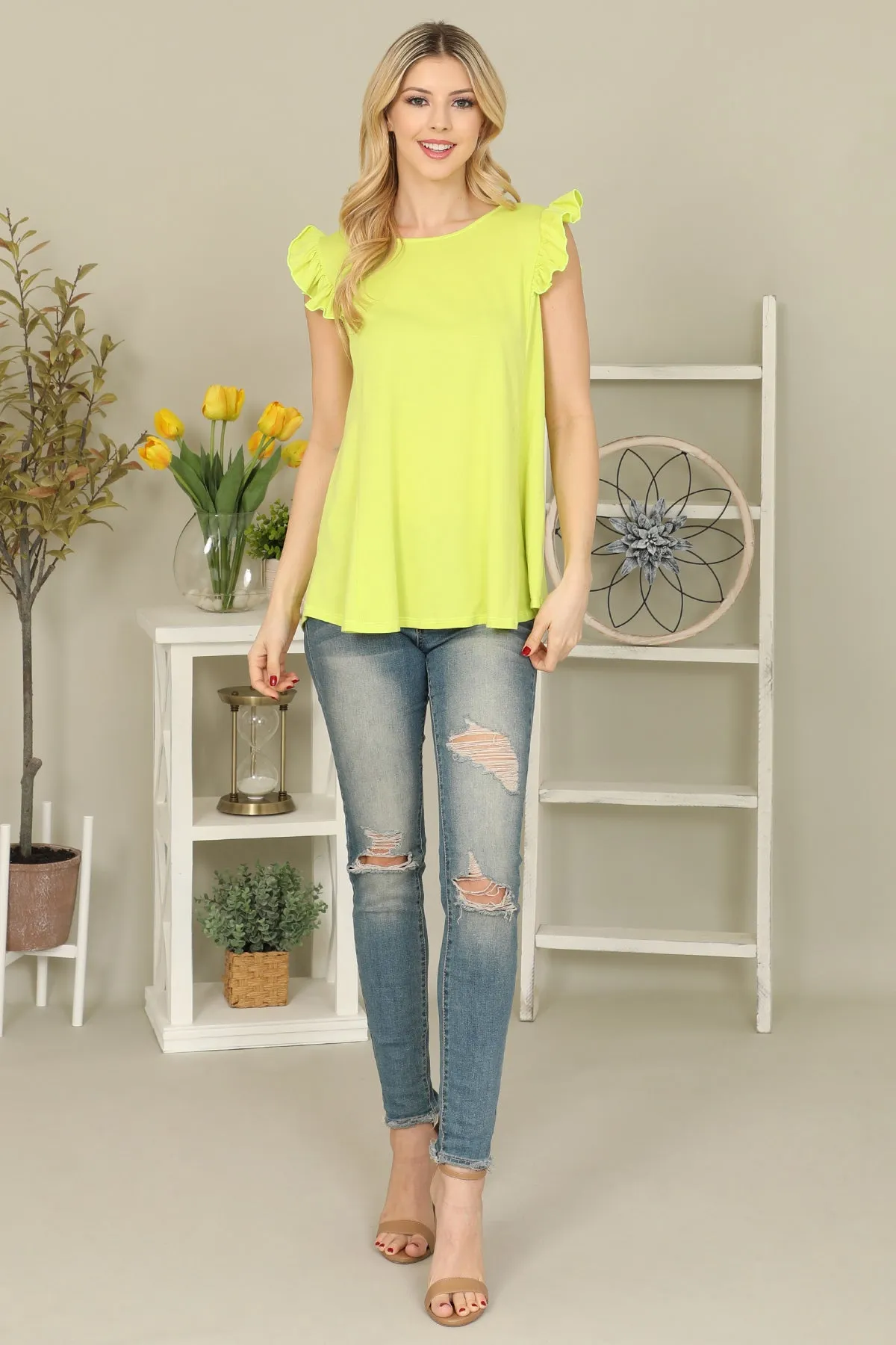 Solid Ruffle Sleeve Top