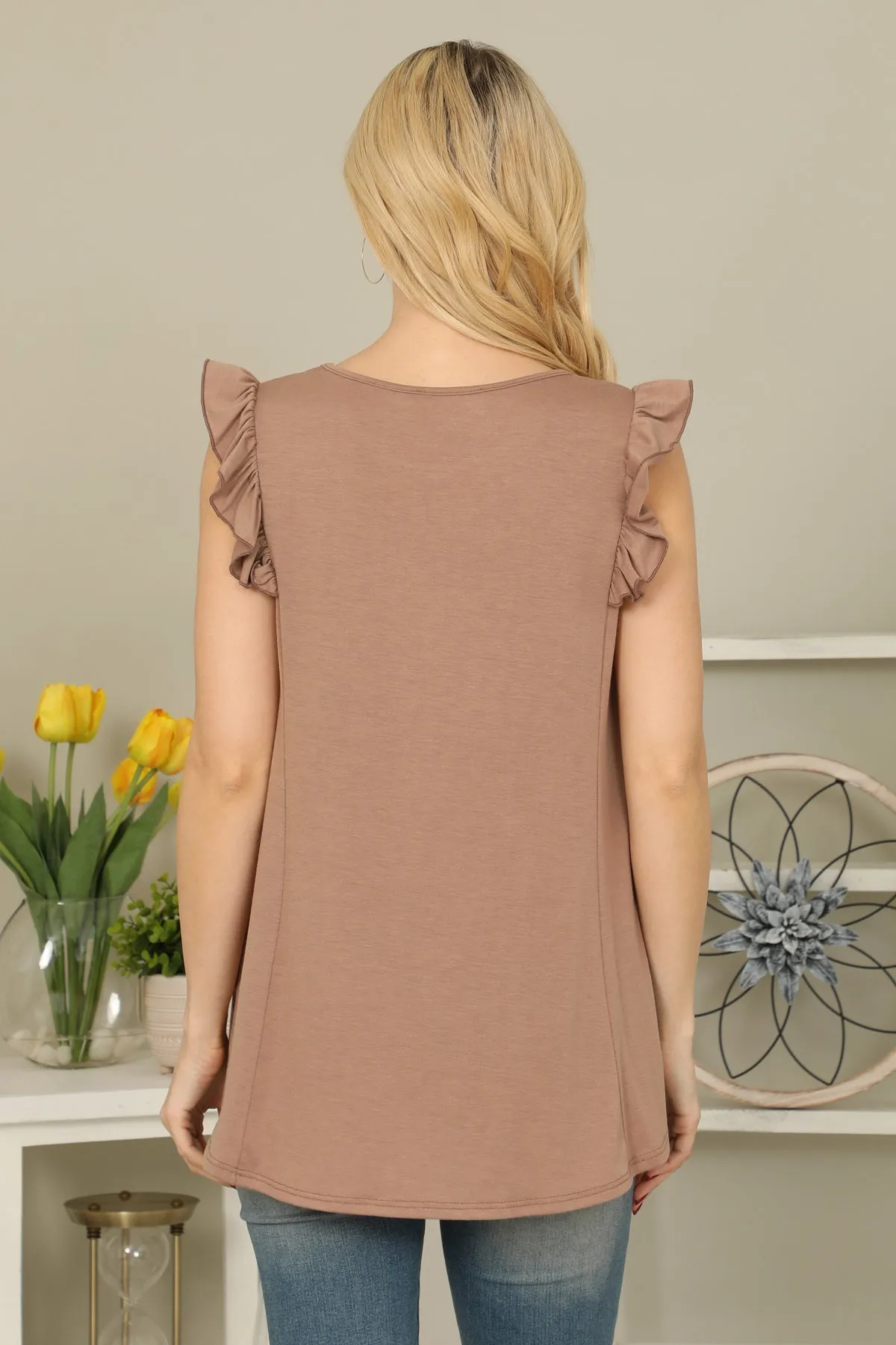 Solid Ruffle Sleeve Top