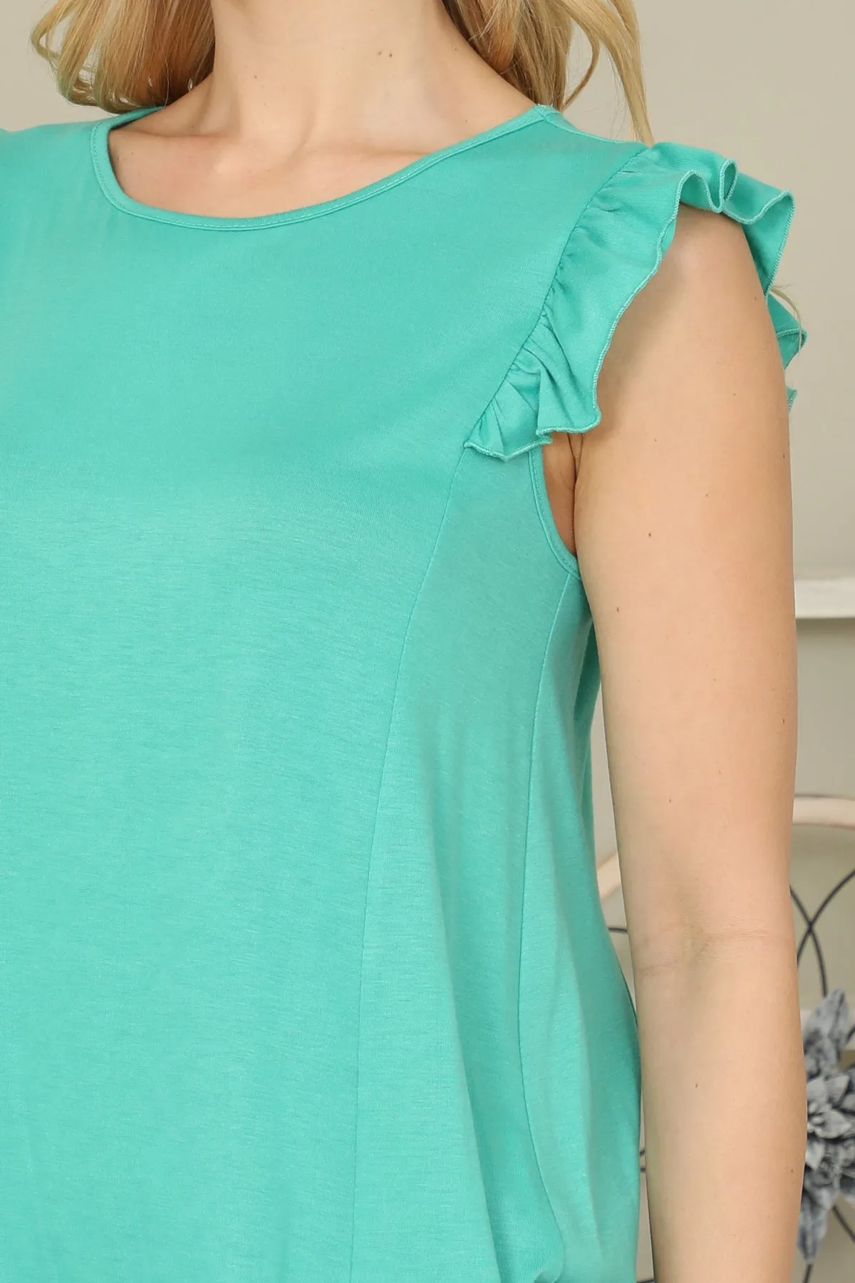 Solid Ruffle Sleeve Top