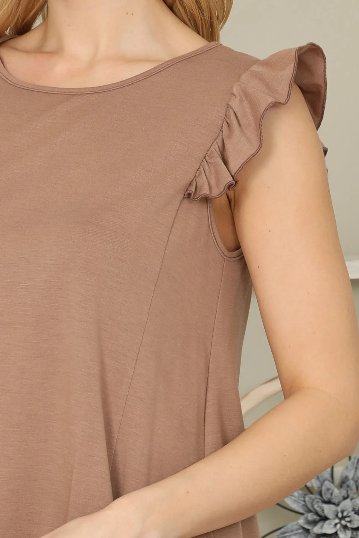 Solid Ruffle Sleeve Top