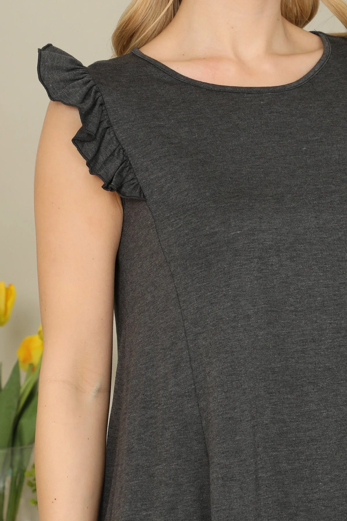 Solid Ruffle Sleeve Top