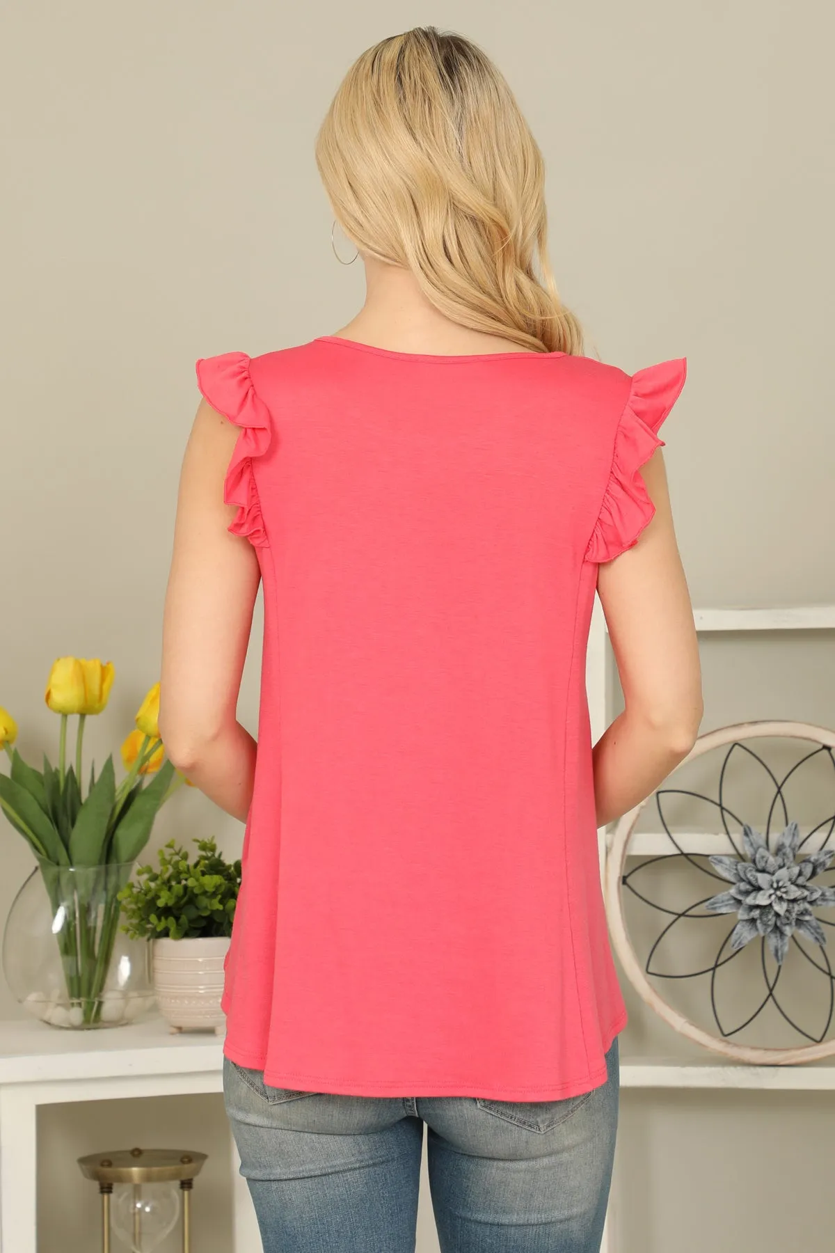 Solid Ruffle Sleeve Top