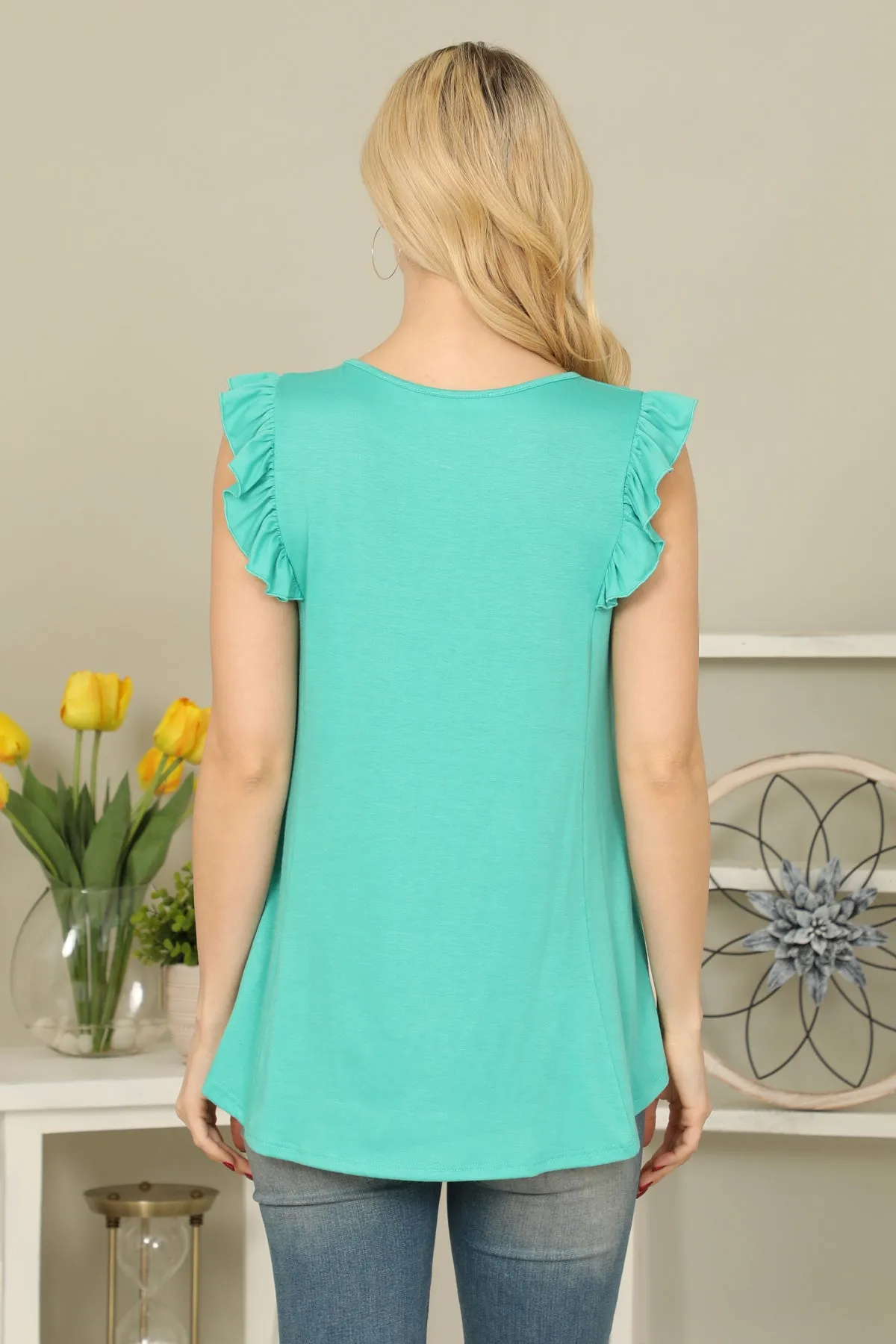 Solid Ruffle Sleeve Top