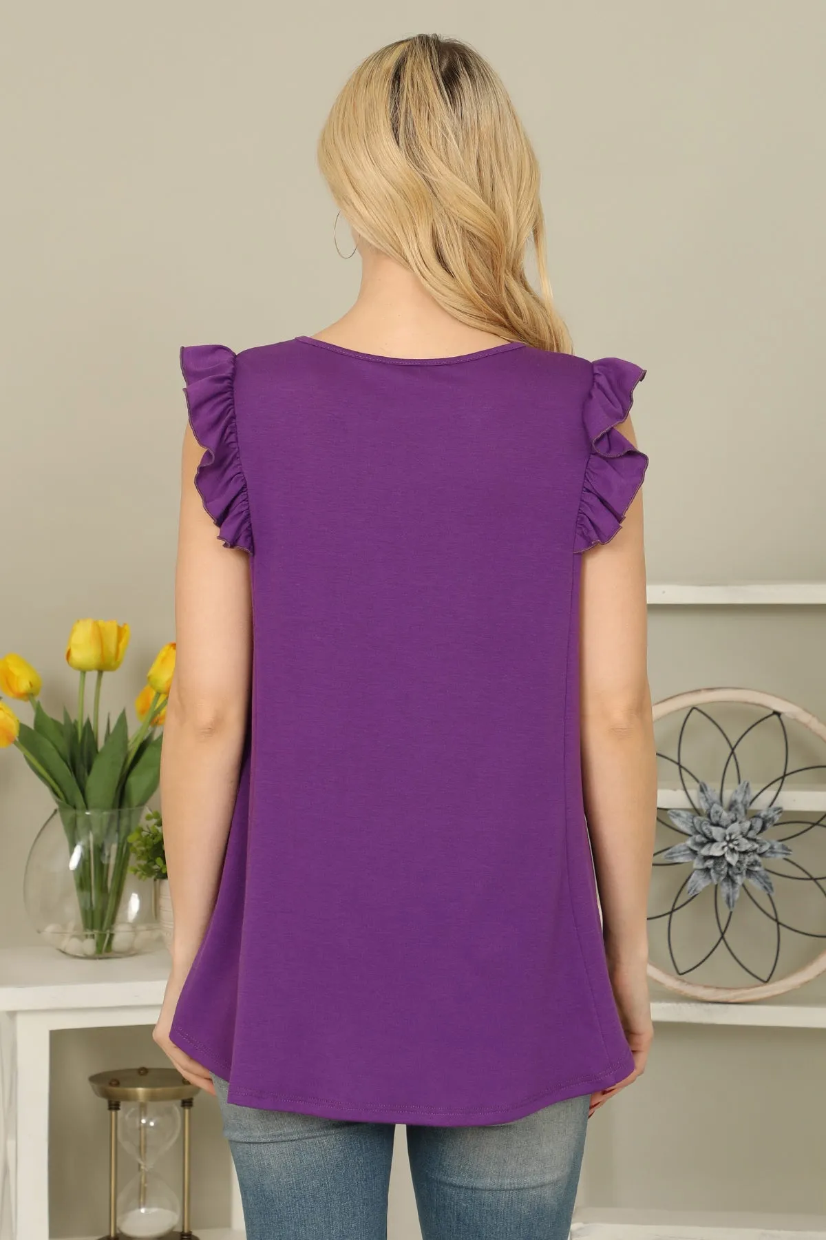 Solid Ruffle Sleeve Top