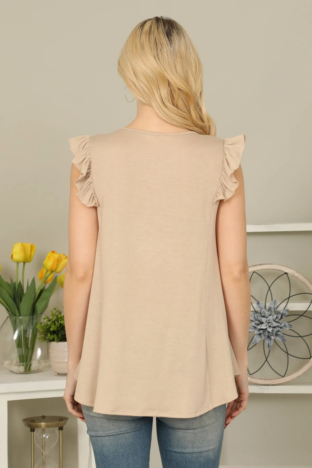Solid Ruffle Sleeve Top