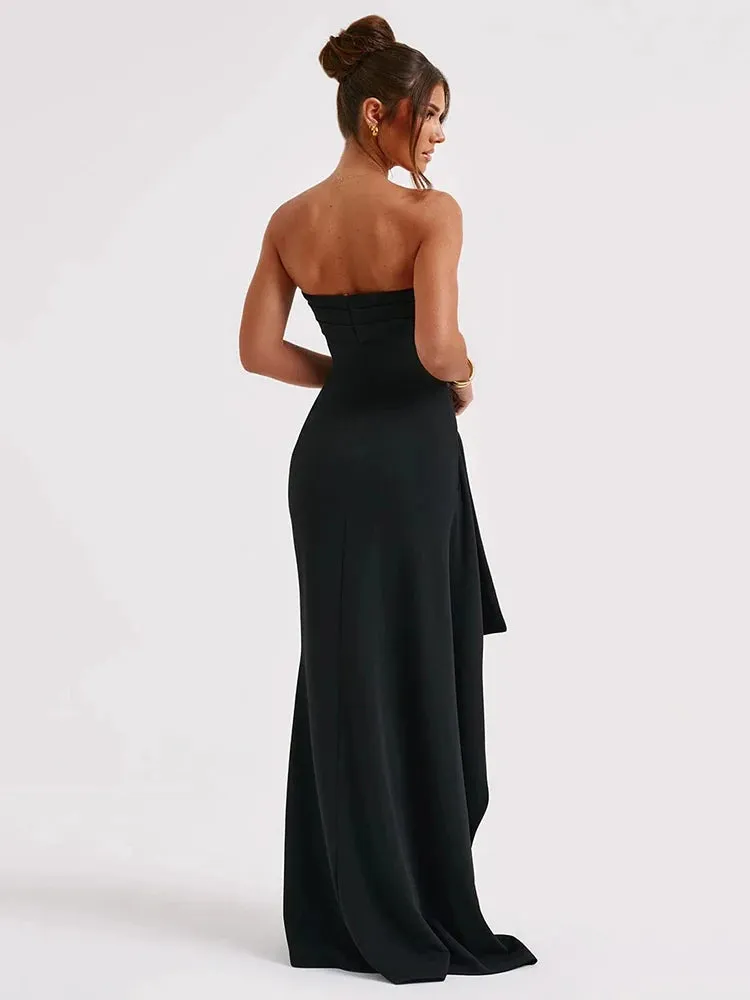 Strapless Backless High Split Maxi Dress For Women Black Off-Shoulder Sleeveless Bodycon Club Party Long Dress Wedding Party Prom Boutique Fashion