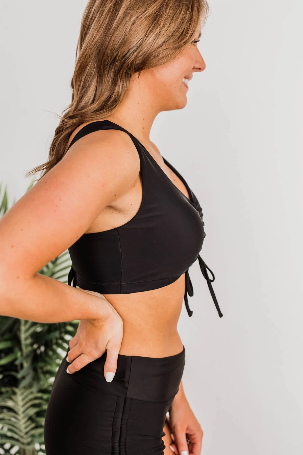 Surfing Through Life Cinched Swim Top- Black