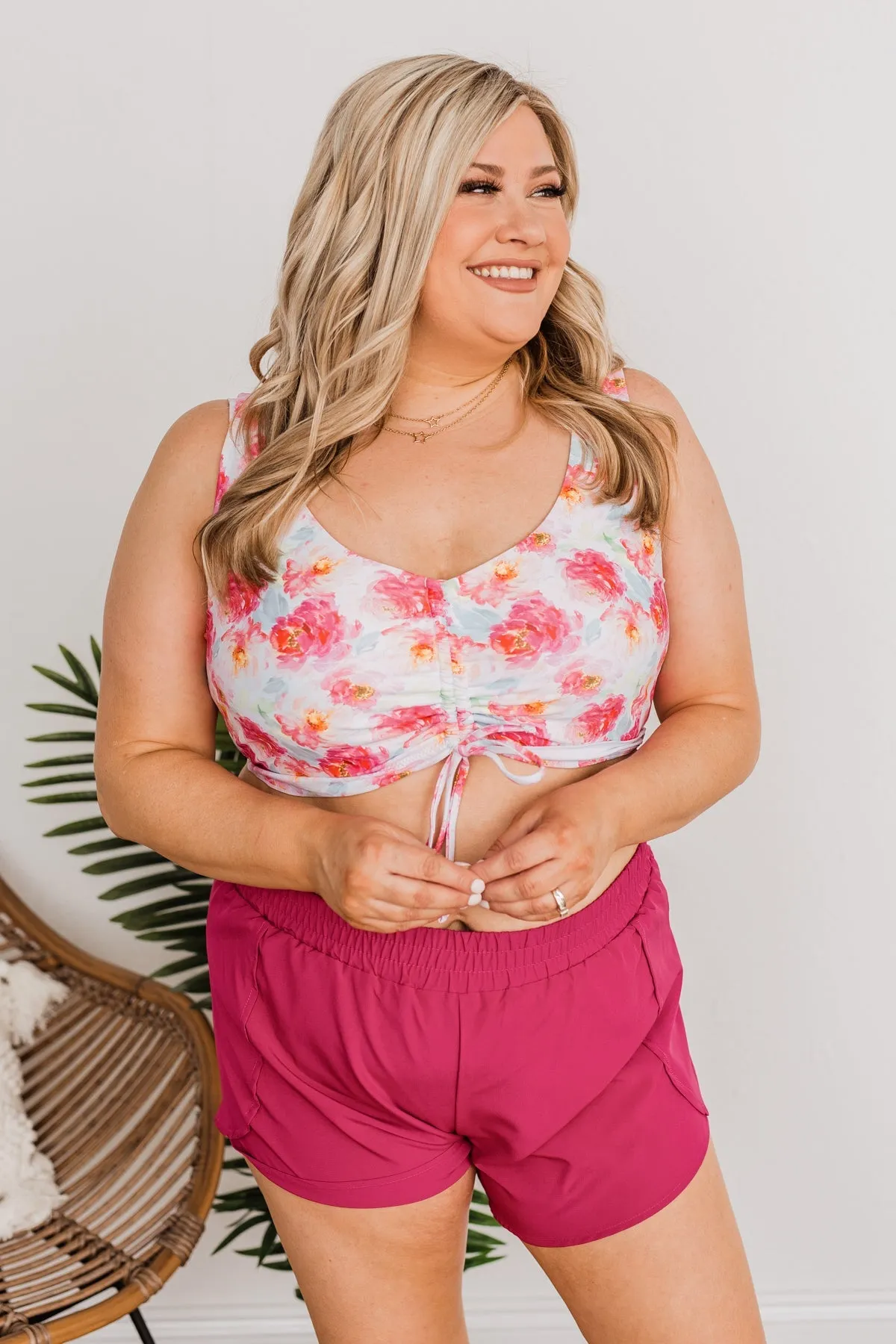 Surfing Through Life Cinched Swim Top- Ivory Floral