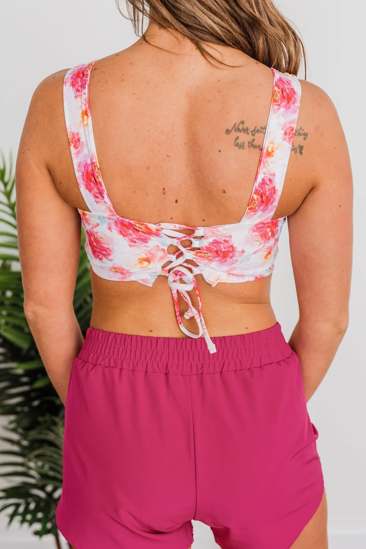 Surfing Through Life Cinched Swim Top- Ivory Floral
