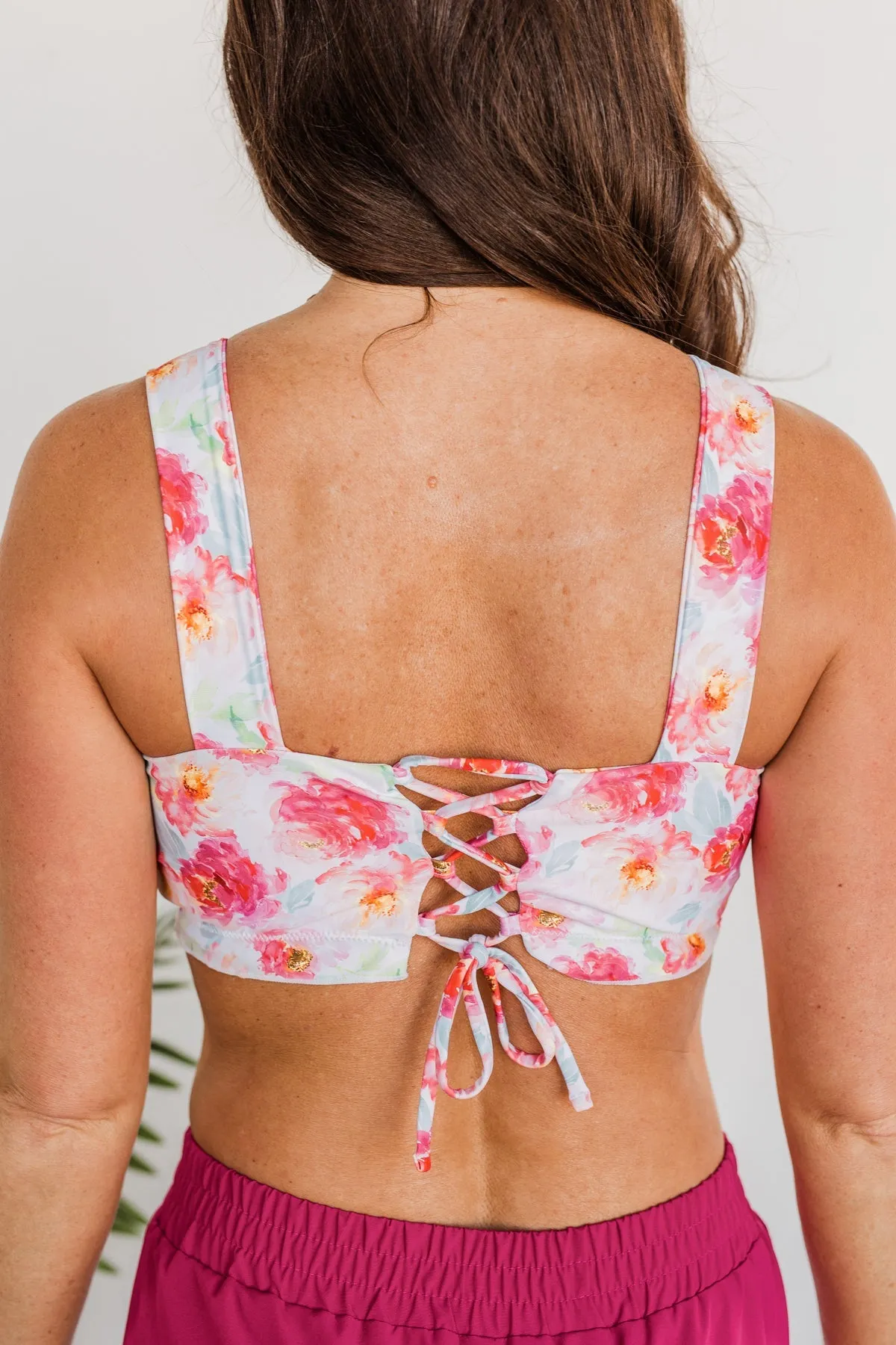 Surfing Through Life Cinched Swim Top- Ivory Floral