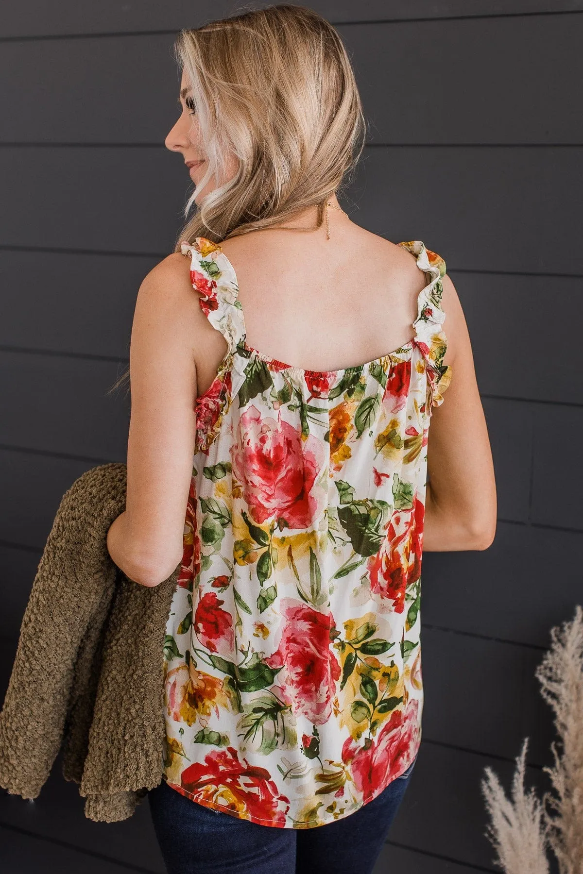 Sweet As Spring Floral Tank Top- Ivory & Pink
