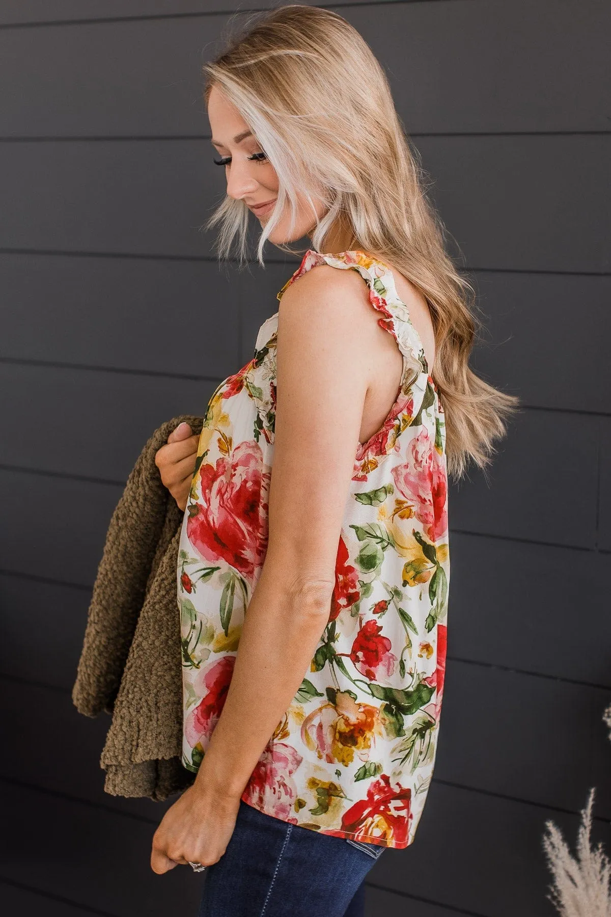 Sweet As Spring Floral Tank Top- Ivory & Pink