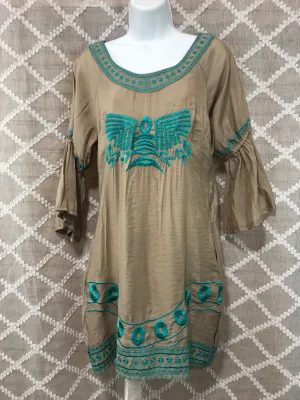 Tan Teal Print Urban Mangoz Dress