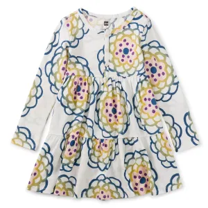 Tea Collection Spinning Chrysanthemum Long Sleeve Tiered Henley Dress - Size 6