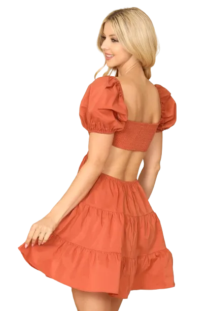 Terra Side Cut Out Puff Sleeve Tiered Dress  - Pack of 5